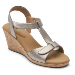 Sandálias E Cunhas>Rockport Sandália Feminina Blanca T-Strap Cinza Metálico