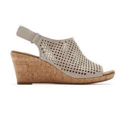 Sandálias E Cunhas>Rockport Sandália Feminina Briah Perfurada Slingback Couro cinza