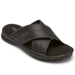 Sandálias>Rockport Slide Masculino Darwyn Cross Band Couro Preto II